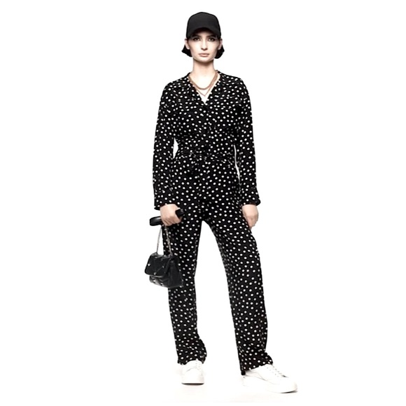 NWOT Zara Studio dot jumpsuit with front & back pockets matching belt XS - Picture 3 of 11